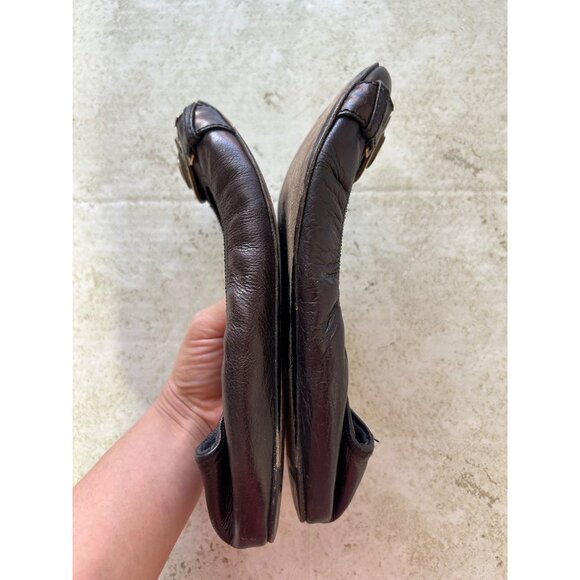 Burberry Womens Leather Ballet Flats With Gold Logo Buckle Brown Size 37 - Picture 5 of 11